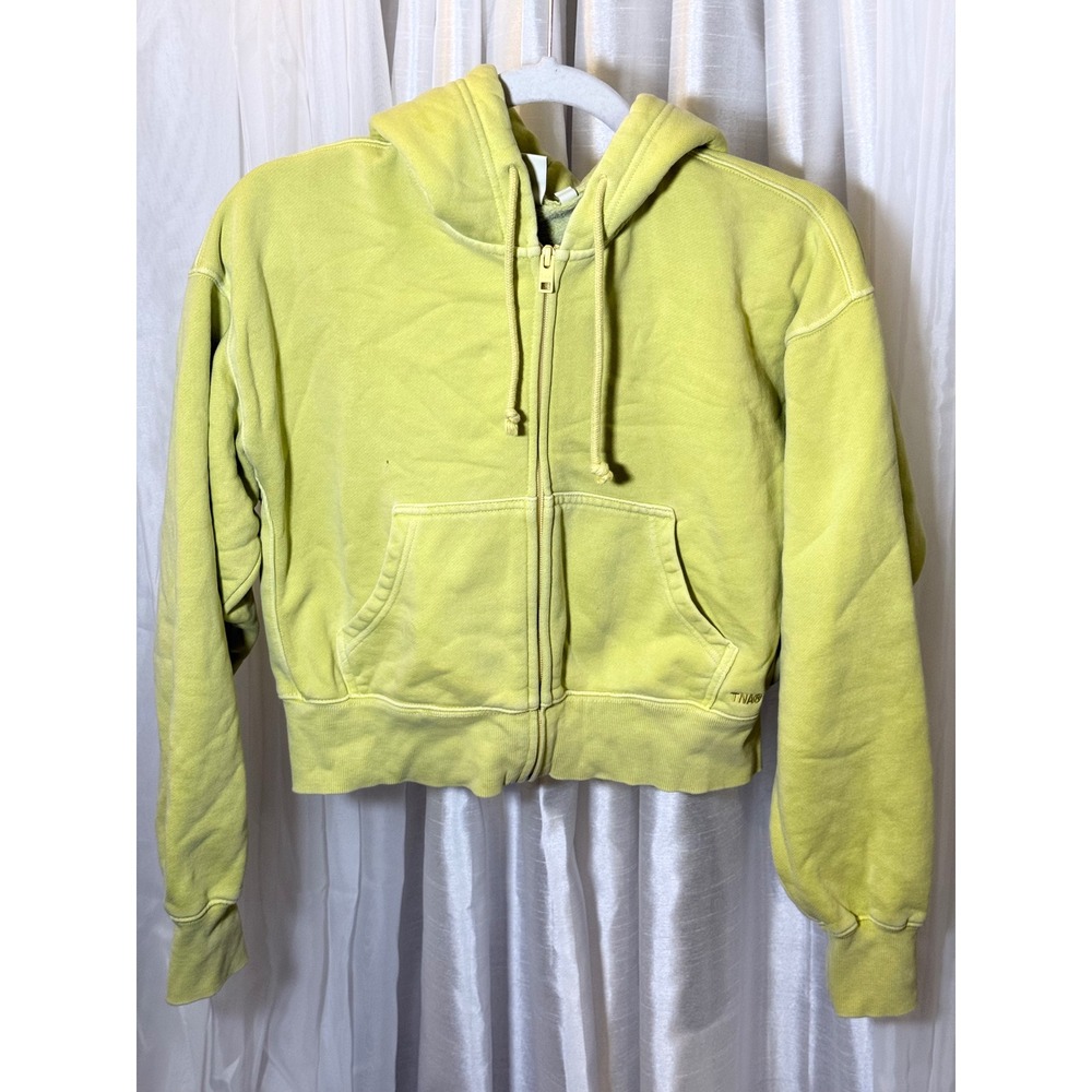 TNA Sweatfleece Hoodie Womens XS Lime Yellow Cozy Fleece Boyfriend Zip Up Crop